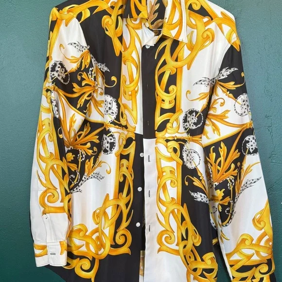 Versace Shirts Gianni Versace Baroque Tie Silk Black Gold